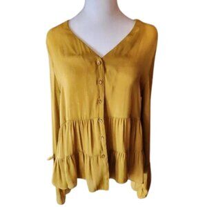 MUSTARD SEED blouse Size Medium Yellow Flowy Button Blouse
